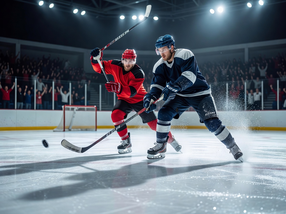 Ice hockey arena game action with dynamic motion