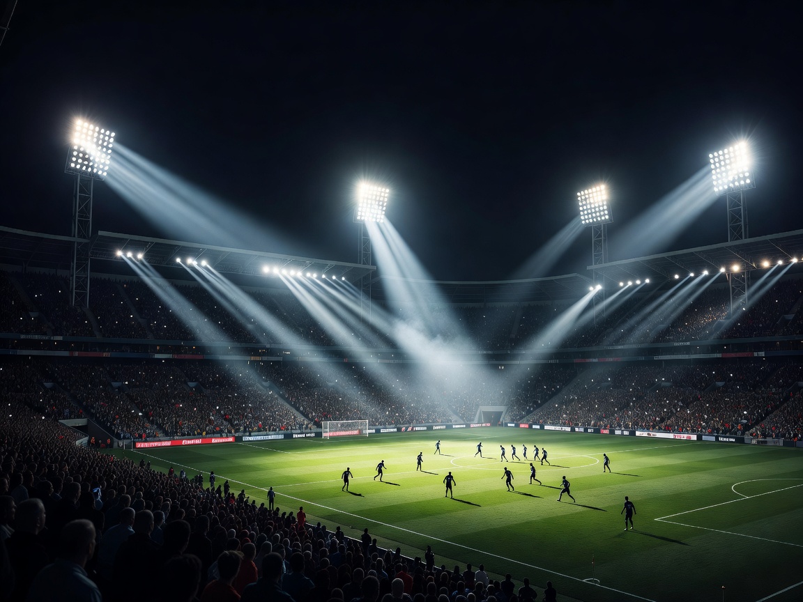 Baseball stadium diamond under evening floodlights